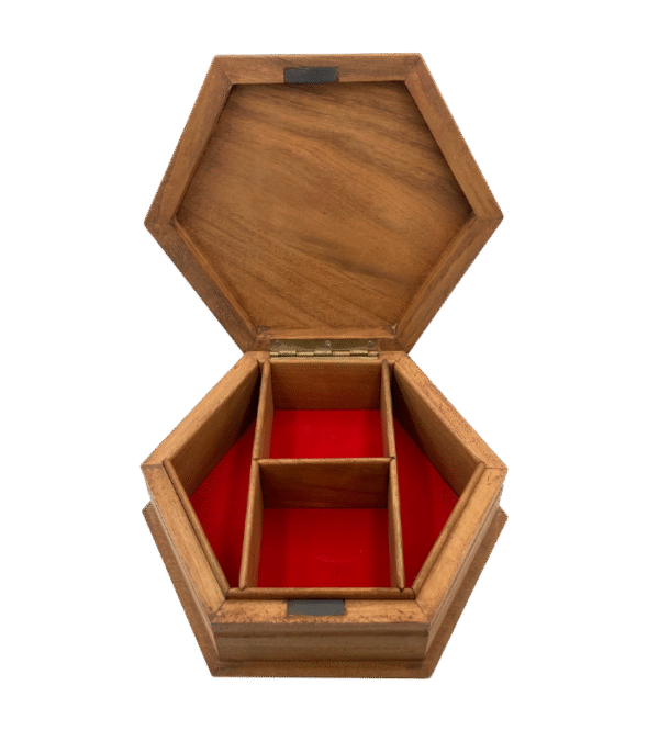 Personalized Hand-Carved Hexagonal Wooden Jewelry Box - Image 3
