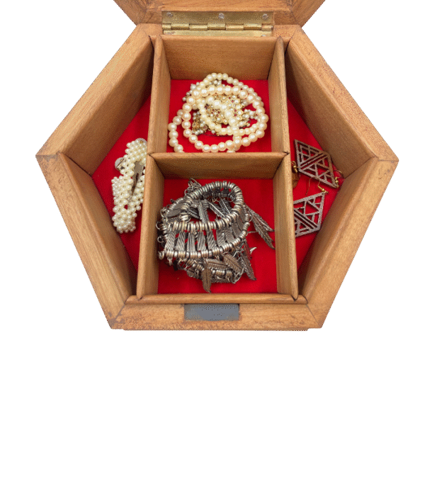 Personalized Hand-Carved Hexagonal Wooden Jewelry Box - Image 4