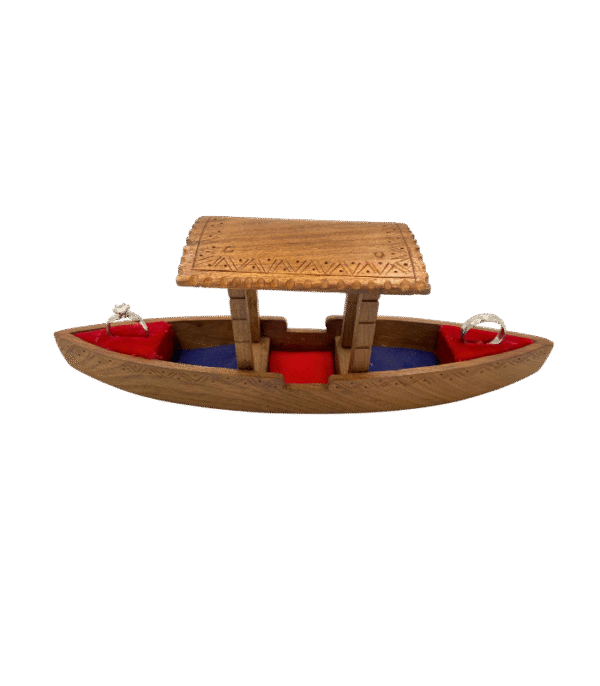 Hand-Carved Wooden Ring Keeper Boat