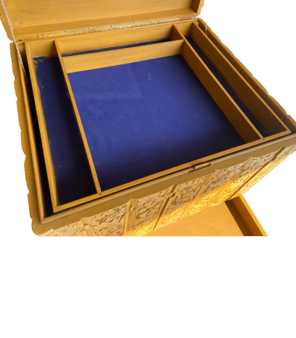 Handcarved Wooden Chest Storage Box with Drawer - Image 4