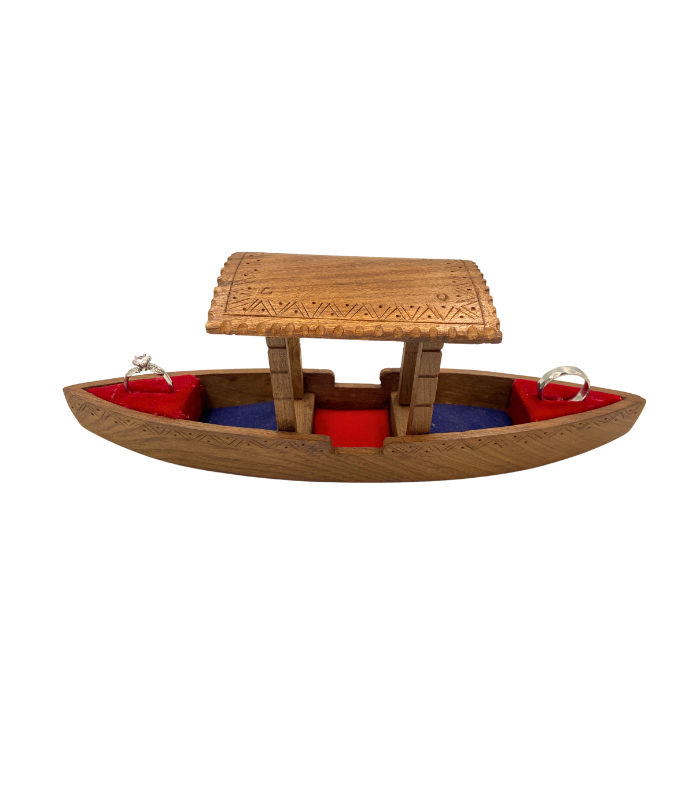Hand-Carved Wooden Ring Keeper Boat