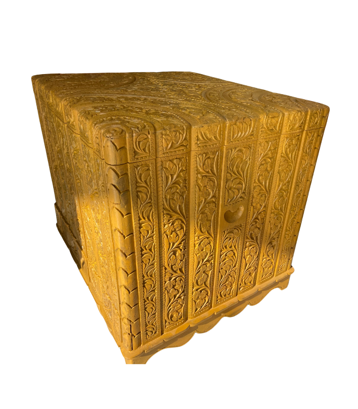 Handcarved Wooden Chest Storage Box with Drawer